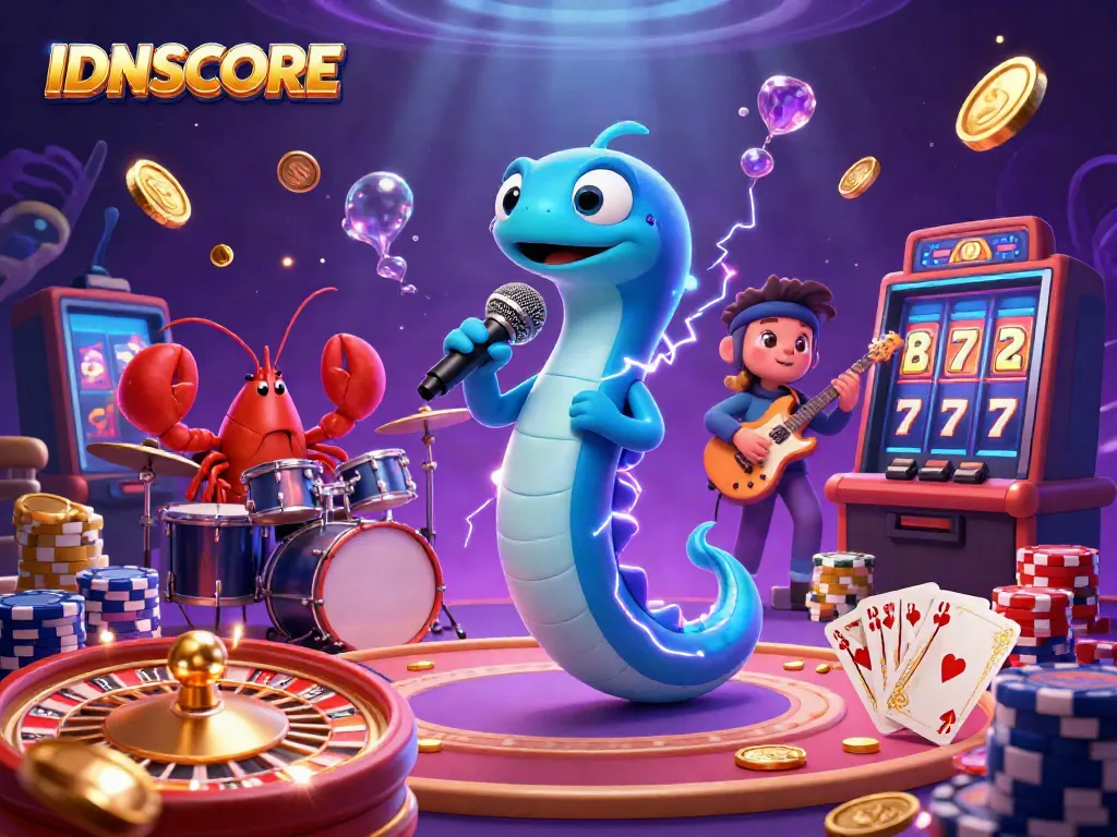 Experience an entertaining show at IDNSCORE with a 3D eel DJ and vibrant casino elements.