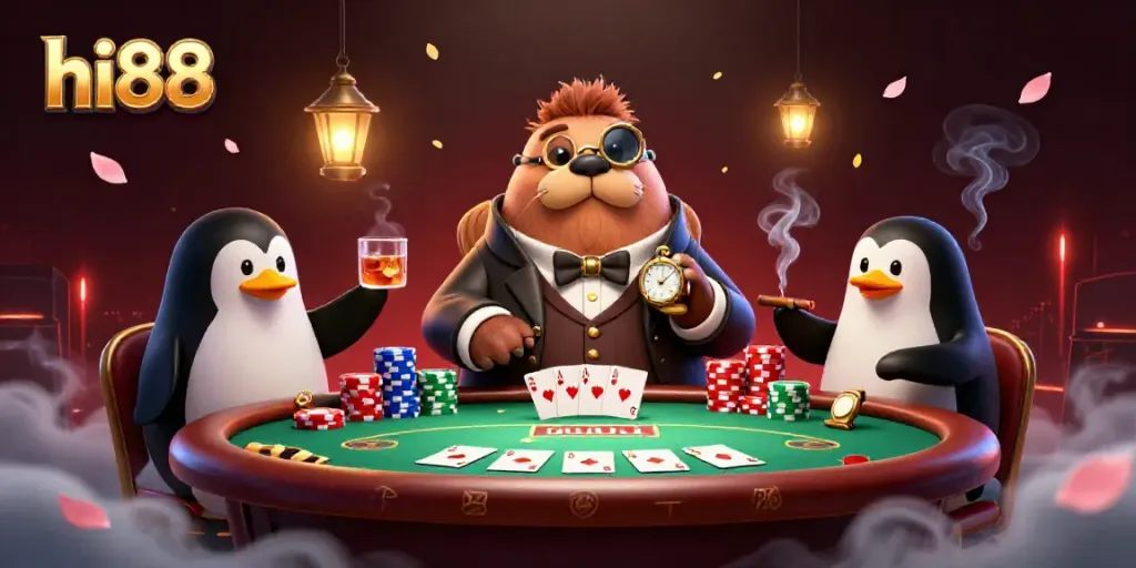 Experience thrilling poker action with hi88 at an underwater casino featuring unique characters.