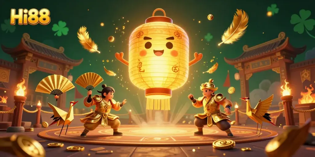 Join Hi88's vibrant night market casino adventure, guided by a luminous golden lantern spirit.