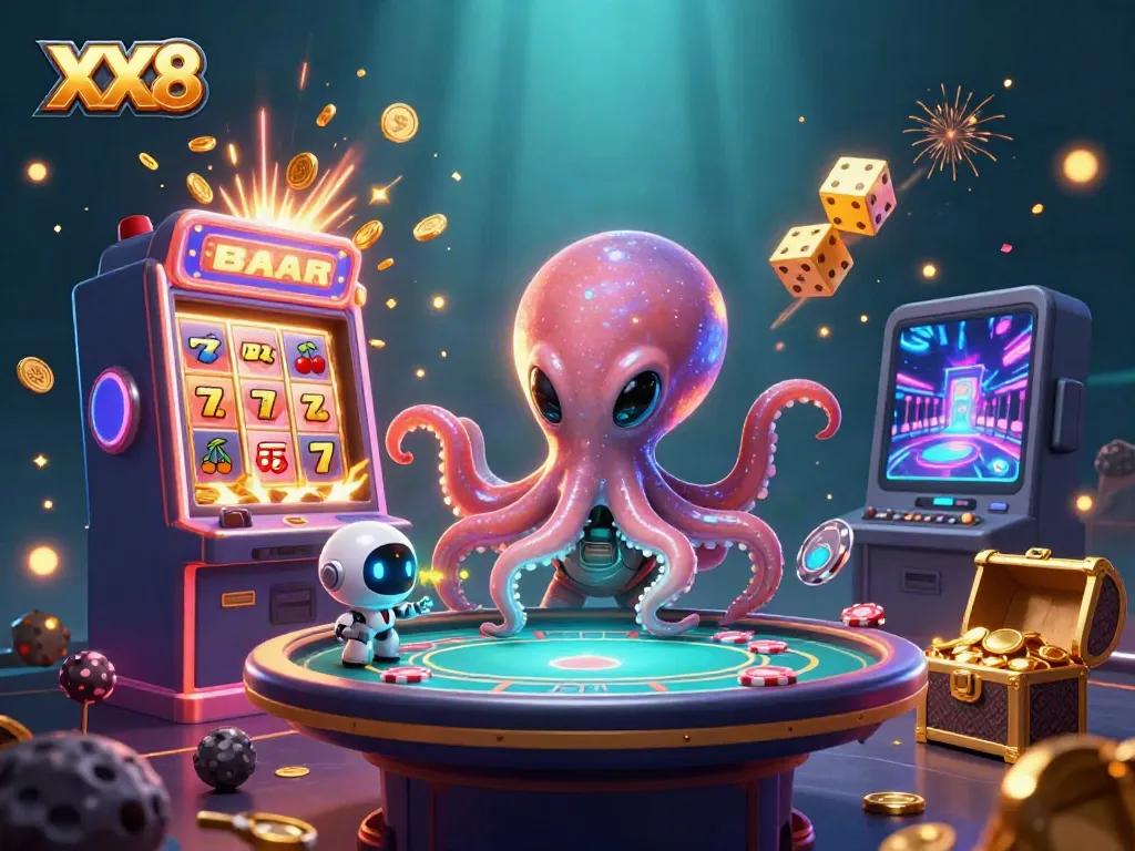 Experience the excitement of the XX8 casino scene with alien octopus and jackpot-themed visuals.