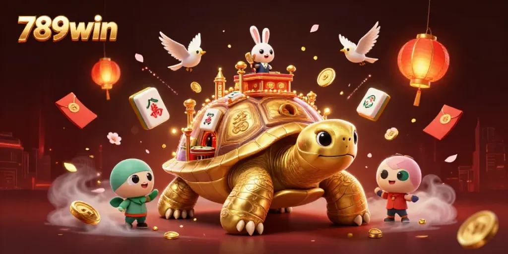 Engage with the vibrant 789win casino world featuring a glowing tortoise and energetic gameplay.
