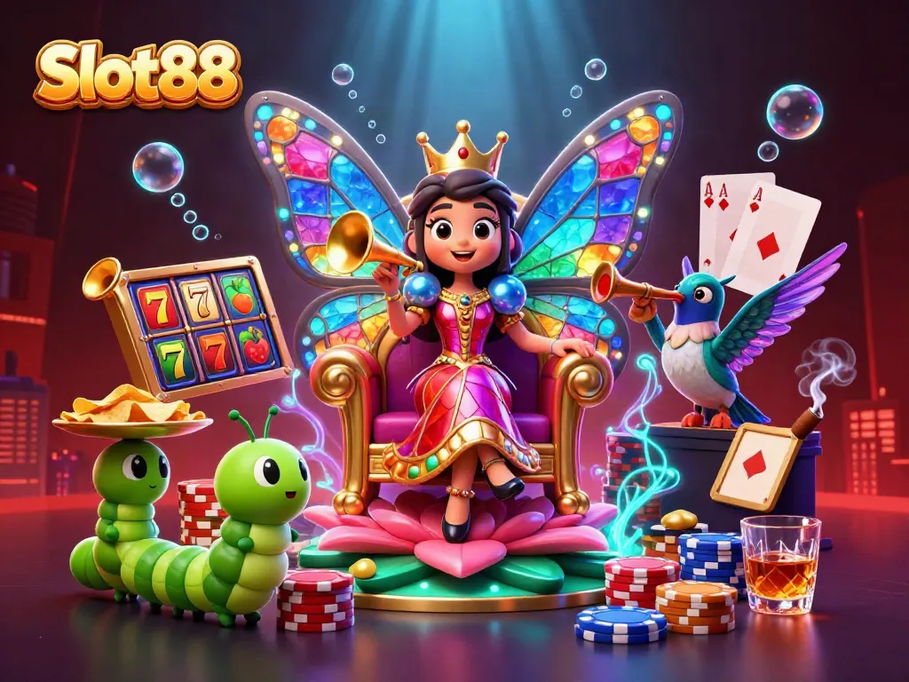 Engaging illustration of Slot88 showcasing vibrant characters and dynamic casino elements in a rich 3D scene.