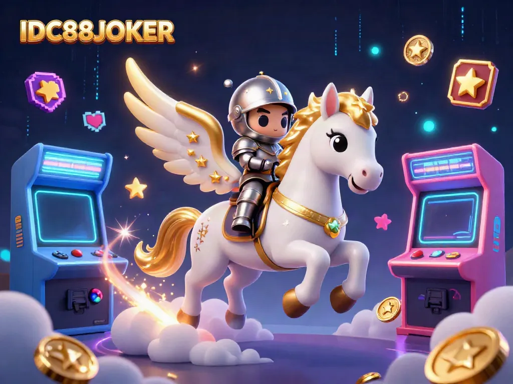 Experience the thrill of IDC88JOKER with vibrant gaming elements and celestial themes in this captivating illustration.