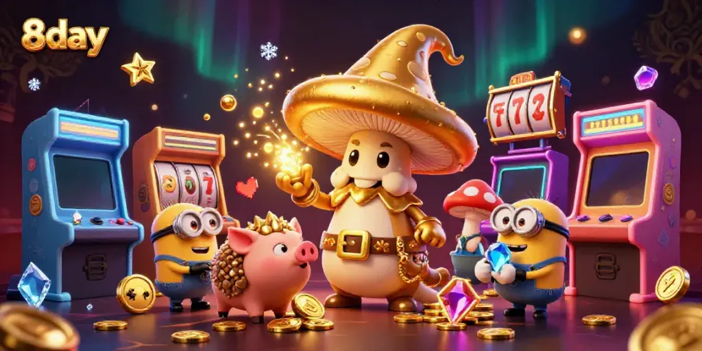 Experience golden wins at 8day with a magical wizard and treasure-laden creatures in casino-themed adventure.