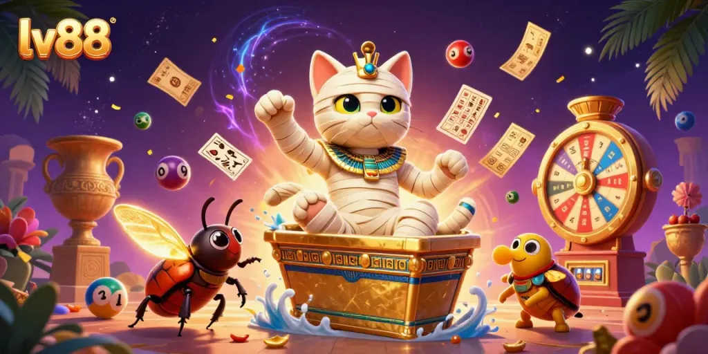 Experience thrilling gameplay with lv88's mummy cat revealing hidden treasures amidst vibrant casino excitement.