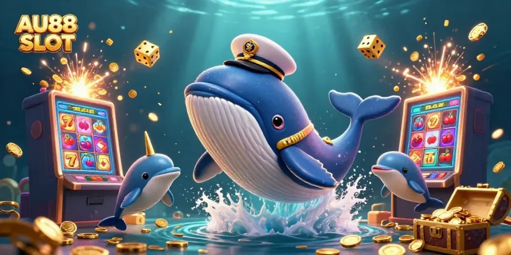 Experience thrilling AU88 SLOT action with a whimsical undersea scene featuring playful characters and casino elements.
