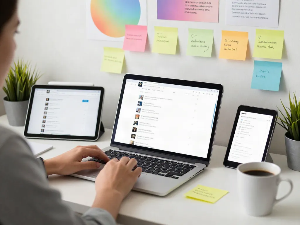 Person using a laptop to explore 주소모음 links in a vibrant digital workspace
