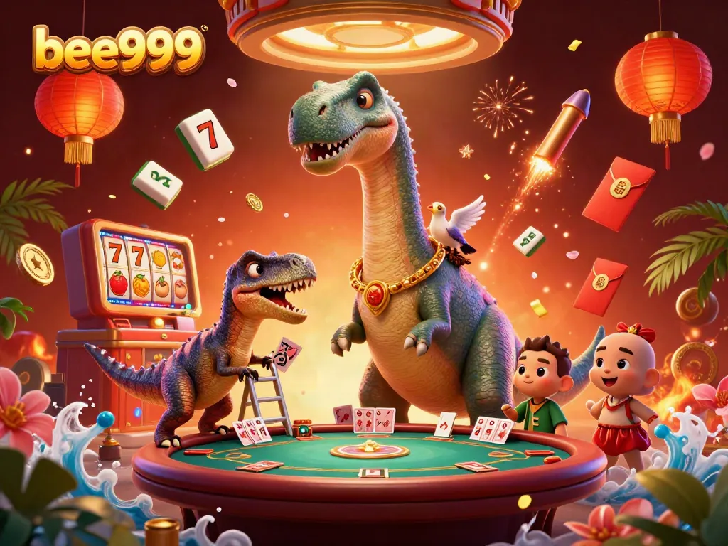 Experience the thrilling bee999 gaming adventure with a dinosaur dealer and dynamic casino elements!