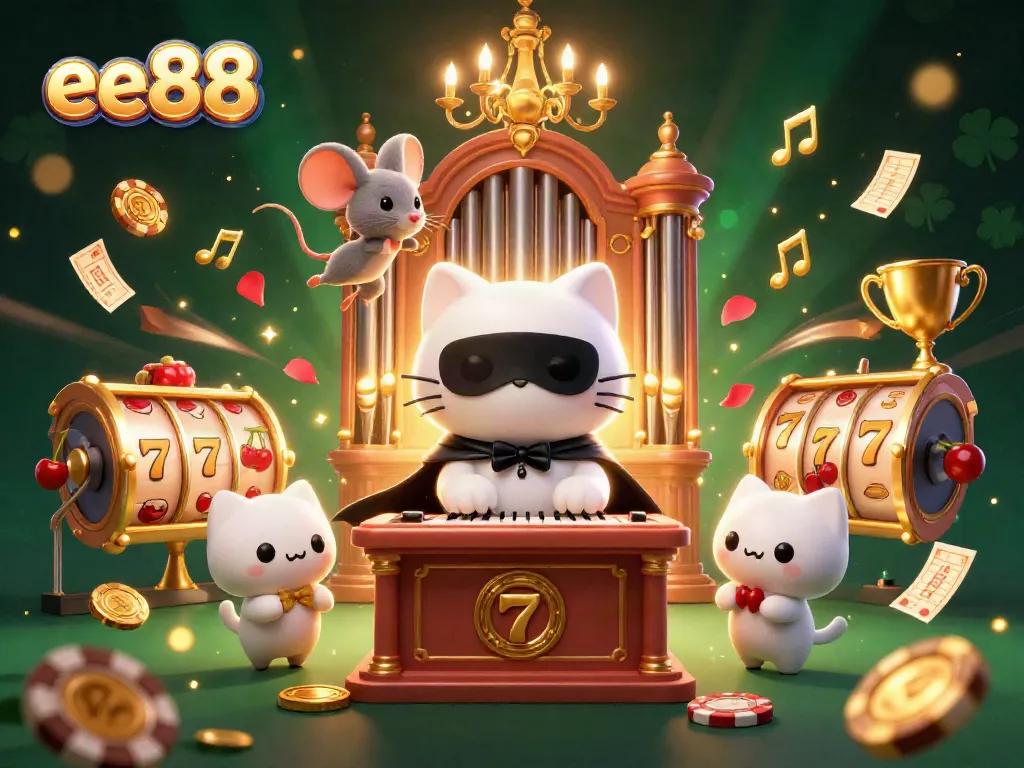 Experience ee88 with this vibrant 3D illustration showcasing a casino-themed adventure filled with excitement and big wins.