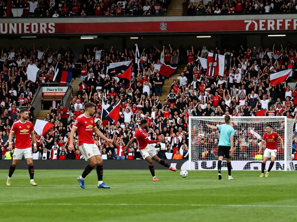 Football match between Manchester United and Liverpool showcasing intense rivalry and action, highlighting the statistics of สถิติแมนยู พบ ลิเวอร์พูล.
