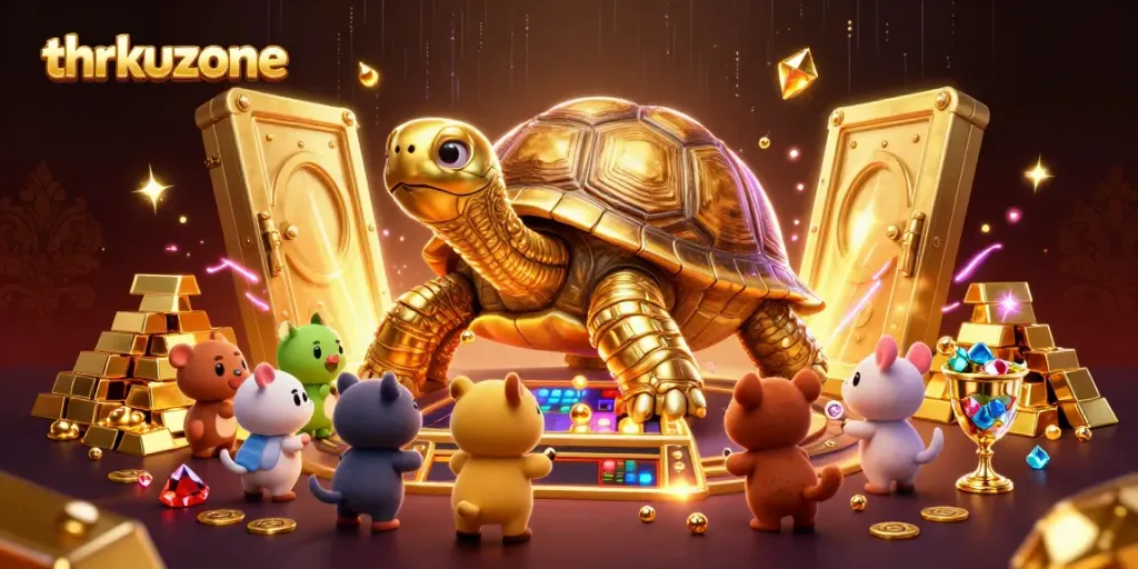 Players enjoy the thrilling world of thrkuzone with a vivid golden tortoise pinball machine.