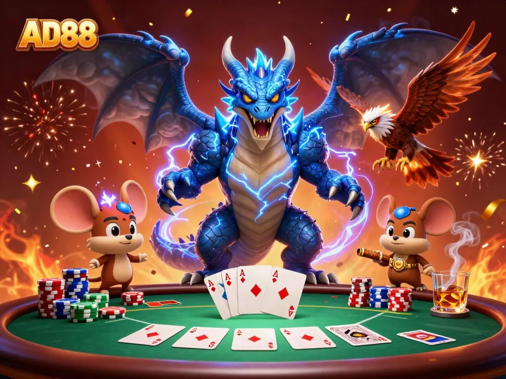 Engage in thrilling gaming adventures with AD88, featuring vibrant characters and dynamic casino elements.